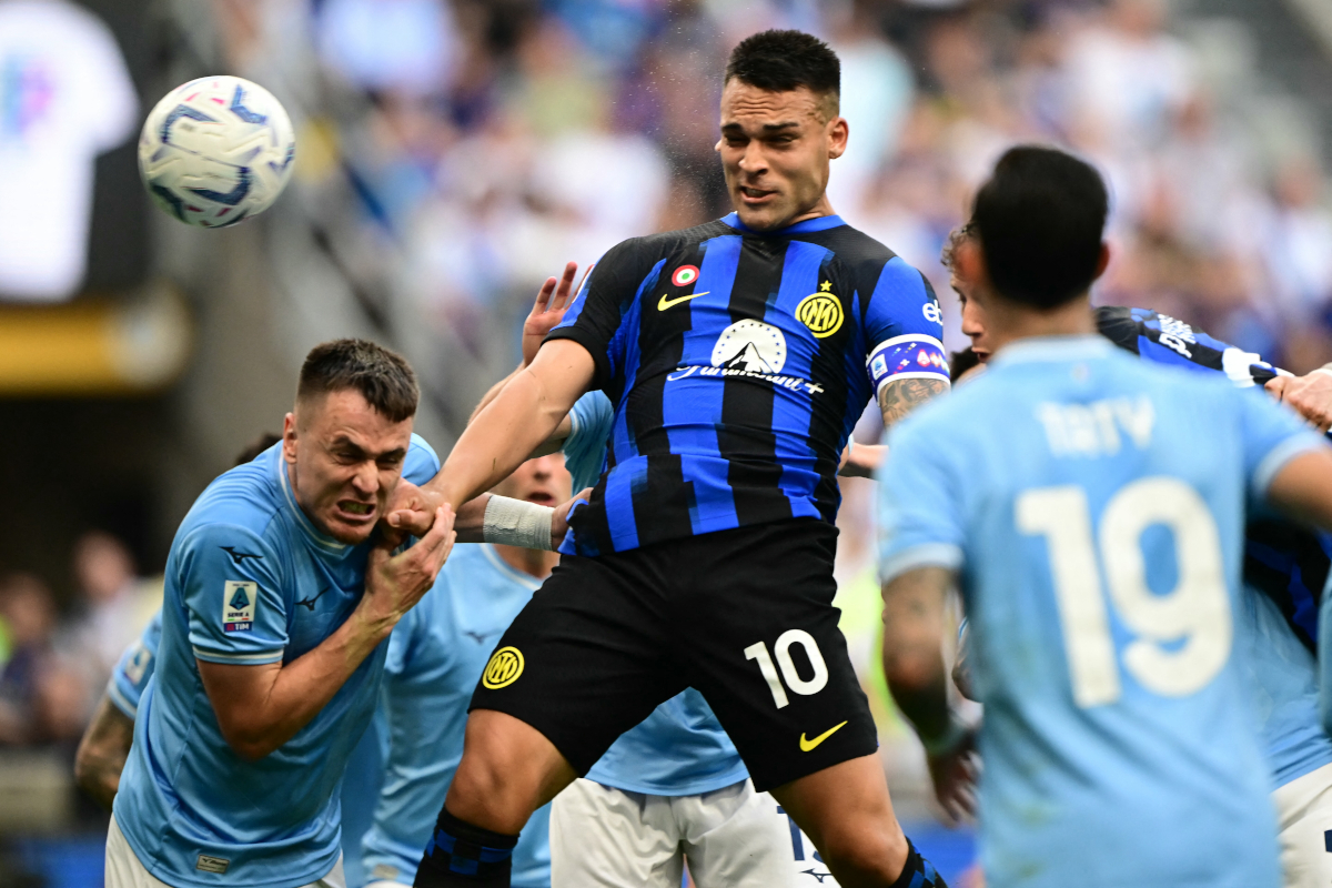 Inter Milan's Argentine forward #10 Lautaro Martinez fails to score during the Italian Serie A football match between Inter Milan and Salernitana in Milan, on May 19, 2024. (Photo by Marco BERTORELLO / AFP) (Photo by MARCO BERTORELLO/AFP via Getty Images)
