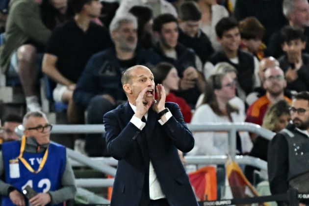 Juventus' Italian coach Massimiliano Allegri gestures during the Italian Serie A football match between Roma and Juventus on May 5, 2024 at the Olympic stadium in Rome. (Photo by Andreas SOLARO / AFP) (Photo by ANDREAS SOLARO/AFP via Getty Images)