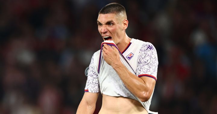 Nikola Milenkovic of ACF Fiorentina reacts during the UEFA Europa Conference League 2023/24 final match between Olympiacos FC and ACF Fiorentina at AEK Arena on May 29, 2024 in Athens, Greece. (Photo by Francois Nel/Getty Images)