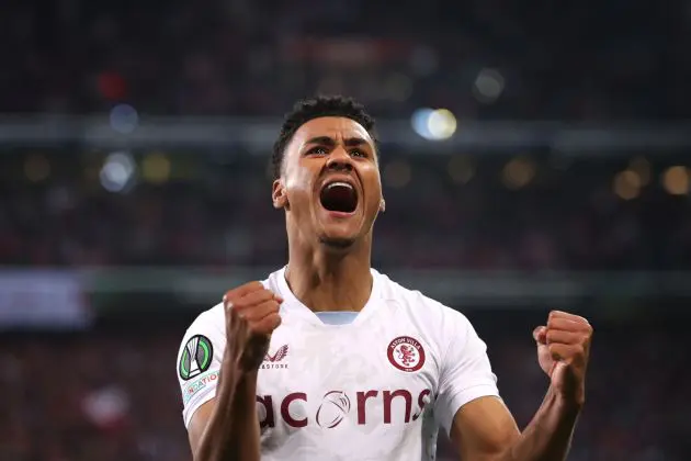 LILLE, FRANCE - APRIL 18: Ollie Watkins of Aston Villa celebrates after winning the shoot-out during the UEFA Europa Conference League 2023/24 Quarter-final second leg match between Lille OSC and Aston Villa at Stade Pierre-Mauroy on April 18, 2024 in Lille, France. (Photo by Alex Pantling/Getty Images) (Photo by Alex Pantling/Getty Images)