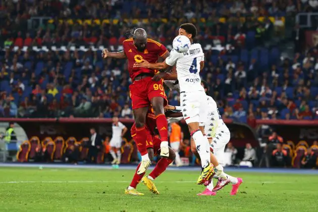 ROME, ITALY - MAY 19: Romelu Lukaku of AS Roma scores his team's first goal during the Serie A TIM match between AS Roma and at Stadio Olimpico on May 19, 2024 in Rome, Italy. (Photo by Paolo Bruno/Getty Images)