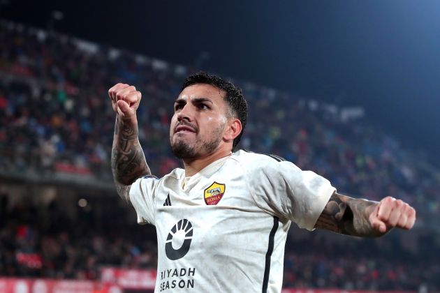 MONZA, ITALY - MARCH 02: Leandro Paredes of AS Roma celebrates scoring his team's fourth goal during the Serie A TIM match between AC Monza and AS Roma - Serie A TIM at the U-Power Stadium on March 02, 2024 in Monza, Italy. (Photo by Emilio Andreoli/Getty Images)