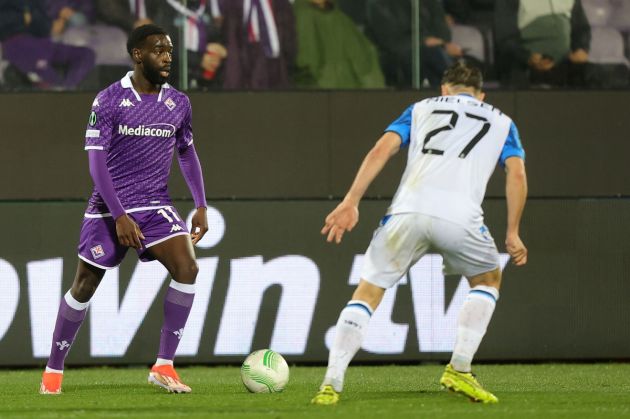 FLORENCE, ITALY - MAY 2: Nanitamo Jonathan Ikoné of ACF Fiorentina in action during the UEFA Europa Conference League 2023/24 Semi-Final first leg match between ACF Fiorentina and Club Brugge at Stadio Artemio Franchi on May 2, 2024 in Florence, Italy.(Photo by Gabriele Maltinti/Getty Images)