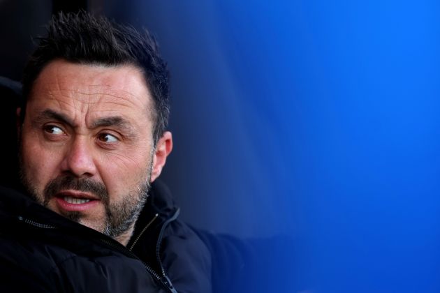 BOURNEMOUTH, ENGLAND - APRIL 28: Roberto De Zerbi, Manager of Brighton & Hove Albion, looks on prior to the Premier League match between AFC Bournemouth and Brighton & Hove Albion at Vitality Stadium on April 28, 2024 in Bournemouth, England. (Photo by Michael Steele/Getty Images)