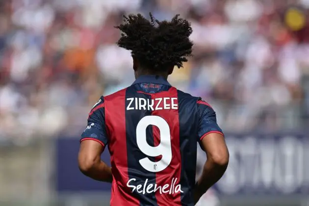 BOLOGNA, ITALY - APRIL 28: Joshua Zirkzee of Bologna FC looks on during the Serie A TIM match between Bologna FC and Udinese Calcio at Stadio Renato Dall'Ara on April 28, 2024 in Bologna, Italy. (Photo by Alessandro Sabattini/Getty Images)