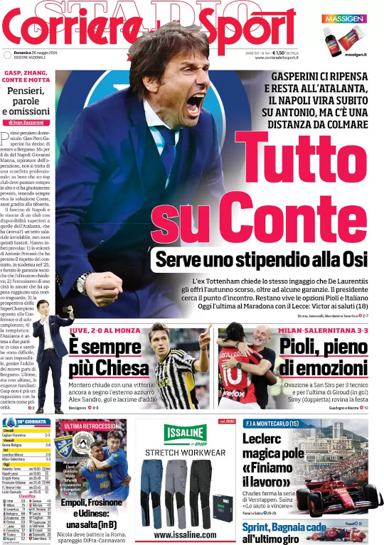 Documentos de hoy: sprint del Napoli para Conte, celebración final de Pioli, la Juve tiene futuro el 26 de mayo