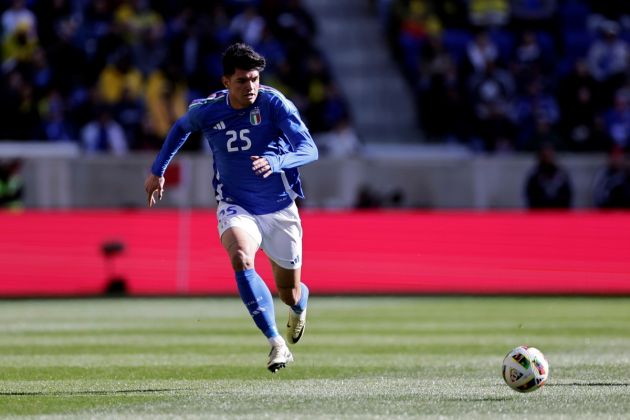 HARRISON, NEW JERSEY - MARCH 24: Roma target Raoul Bellanova of Italy during the first half of the Ecuador v Italy - International Friendly at Red Bull Arena on March 24, 2024 in Harrison, New Jersey. (Photo by Adam Hunger/Getty Images)