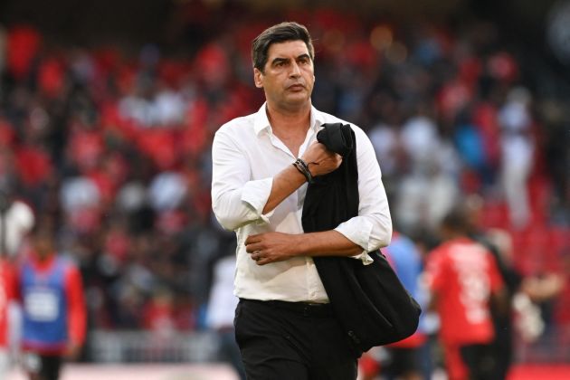 Milan linked head coach Paulo Fonseca looks on after the French L1 football match between Stade Rennais FC and Lille LOSC at The Roazhon Park Stadium in Rennes, western France on September 16, 2023. (Photo by Sebastien SALOM-GOMIS / AFP) (Photo by SEBASTIEN SALOM-GOMIS/AFP via Getty Images)