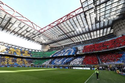 MILAN, ITALY - MAY 19: A general view of the inside of the stadium as fans form a TIFO prior to the Serie A TIM match between FC Internazionale and SS Lazio at Stadio Giuseppe Meazza on May 19, 2024 in Milan, Italy. (Photo by Marco Luzzani/Getty Images)