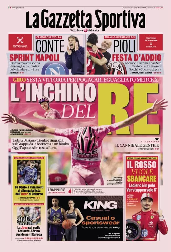Documentos de hoy: sprint del Napoli para Conte, celebración final de Pioli, la Juve tiene futuro el 26 de mayo