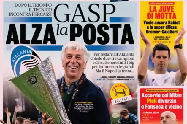 Gazzetta front, May 24, Gasperini and Thiago Motta