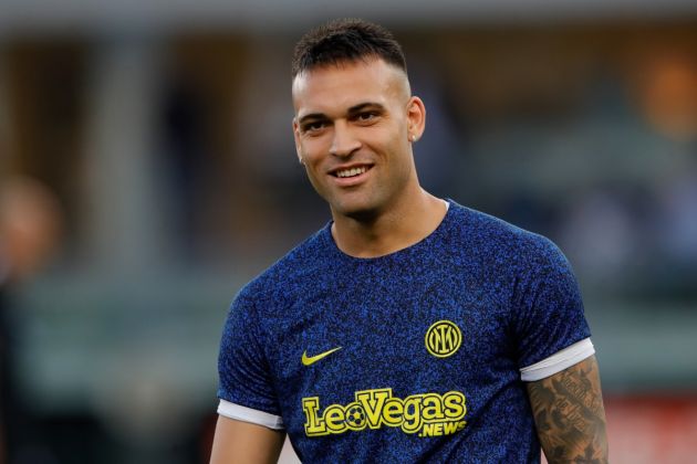 VERONA, ITALY - MAY 26: Lautaro Martinez of FC Inter during the warm up before the Serie A TIM match between Hellas Verona FC and FC Internazionale at Stadio Marcantonio Bentegodi on May 26, 2024 in Verona, Italy. (Photo by Timothy Rogers/Getty Images)