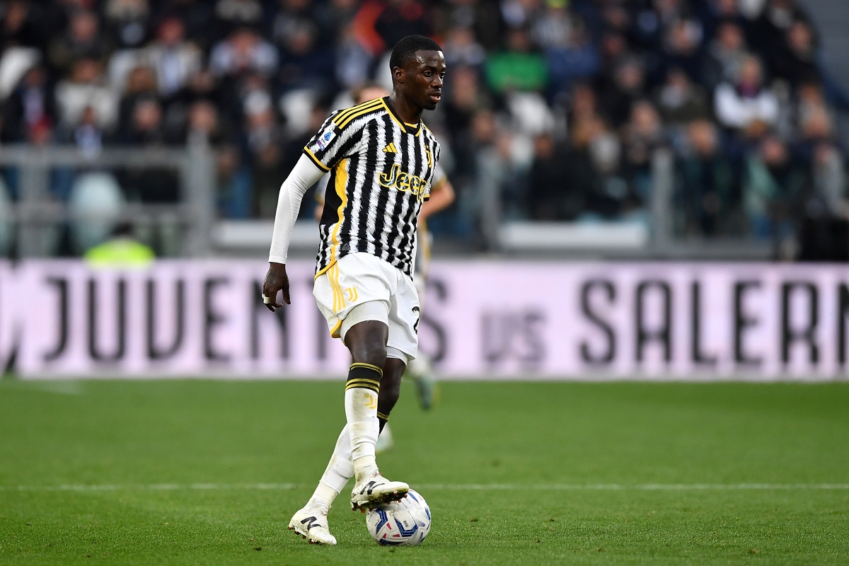 TURIN, ITALY - APRIL 27: Timothy Weah of Juventus in action during the Serie A TIM match between Juventus and AC Milan at Allianz Stadium on April 27, 2024 in Turin, Italy. (Photo by Valerio Pennicino/Getty Images)