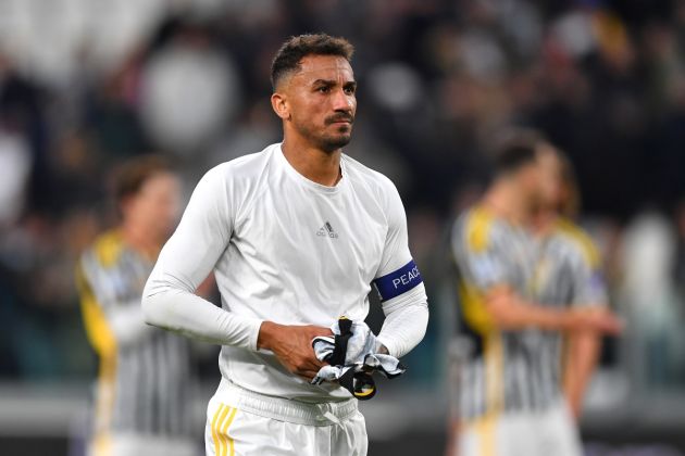 TURIN, ITALY - APRIL 27: Danilo of Juventus reacts after the draw in the Serie A TIM match between Juventus and AC Milan at Allianz Stadium on April 27, 2024 in Turin, Italy. (Photo by Valerio Pennicino/Getty Images)