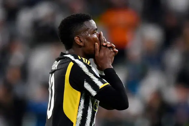 TURIN, ITALY - MAY 14: Paul Pogba of Juventus reacts after sustaining an injury during the Serie A match between Juventus and US Cremonese at Allianz Stadium on May 14, 2023 in Turin, Italy. (Photo by Valerio Pennicino/Getty Images)