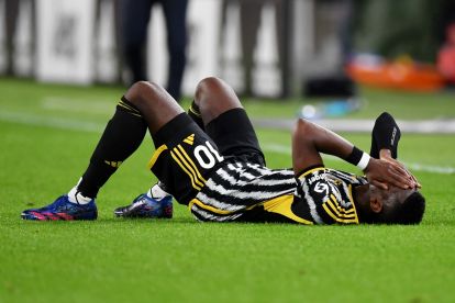 TURIN, ITALY - MAY 14: Paul Pogba of Juventus reacts after going down with an injury during the Serie A match between Juventus and US Cremonese at Allianz Stadium on May 14, 2023 in Turin, Italy. (Photo by Valerio Pennicino/Getty Images)