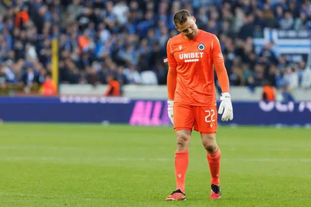 Club Brugge goalkeeper Simon Mignolet looks dejected after losing a soccer game between Belgian Club Brugge KV and Italian ACF Fiorentina, on Wednesday 08 May 2024, the return leg of the semi-final of the UEFA Conference League competition. BELGA PHOTO KURT DESPLENTER (Photo by KURT DESPLENTER / BELGA MAG / Belga via AFP) (Photo by KURT DESPLENTER/BELGA MAG/AFP via Getty Images)