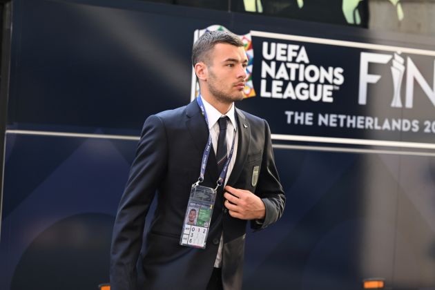 ENSCHEDE, NETHERLANDS - JUNE 15: Napoli target Alessandro Buongiorno of Italy arrives before the UEFA Nations League 2022/23 semifinal match between Spain and Italy at FC Twente Stadium on June 15, 2023 in Enschede, Netherlands. (Photo by Claudio Villa/Getty Images)