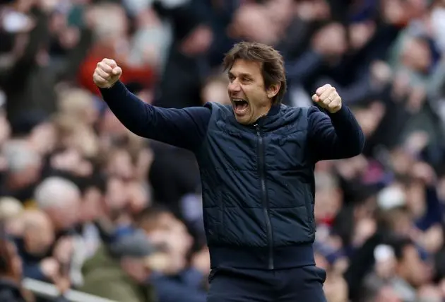 LONDON, ENGLAND - MARCH 11: Chelsea target Antonio Conte, Manager of Tottenham Hotspur, celebrates after their sides second goal during the Premier League match between Tottenham Hotspur and Nottingham Forest at Tottenham Hotspur Stadium on March 11, 2023 in London, England. (Photo by Catherine Ivill/Getty Images)