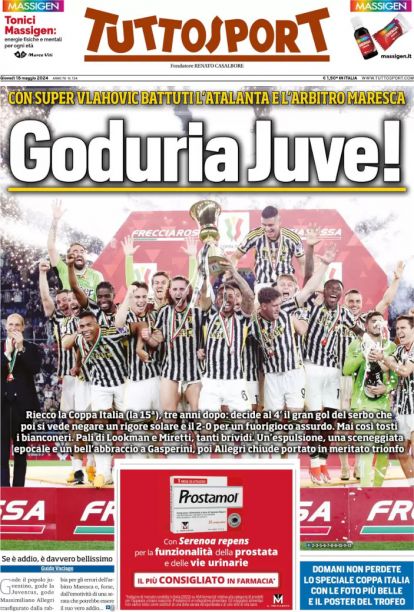 Today’s Papers – Juve joy, Atalanta beaten in Coppa Italia Final