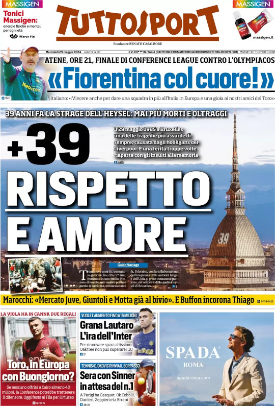 La Fiorentina busca la final europea, el Napoli de Conte solicita los periódicos del día 29 de mayo