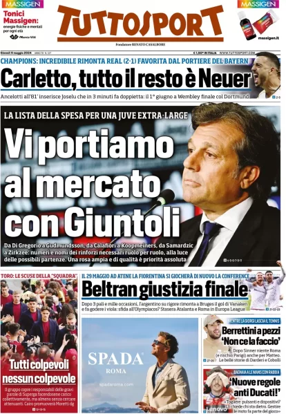 Today’s Papers: Fiorentina make it, now Roma and Atalanta. Legend Ancelotti