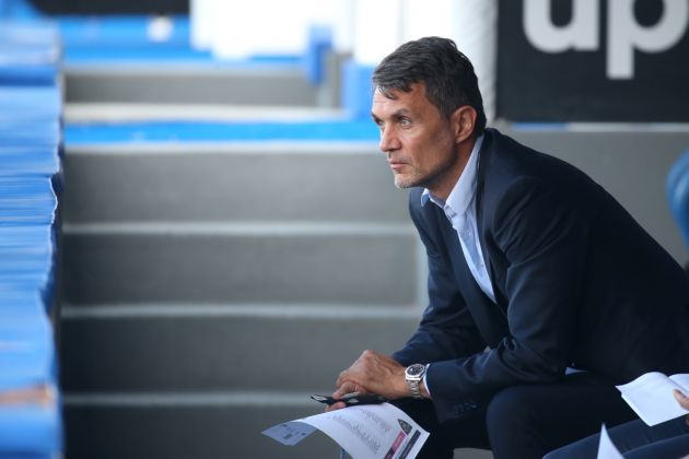 LECCE, ITALY - JUNE 22: Paolo Maldini of Milan during the Serie A match between US Lecce and AC Milan at Stadio Via del Mare on June 22, 2020 in Lecce, Italy. (Photo by Maurizio Lagana/Getty Images)