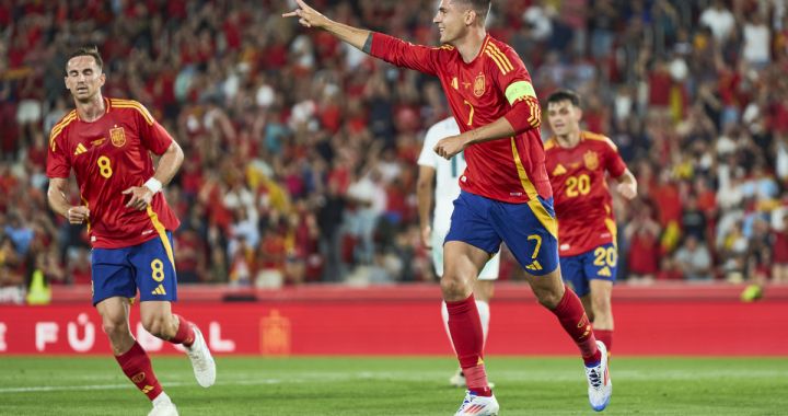 EURO 2024 build-up MALLORCA, SPAIN - JUNE 08: Alvaro Morata of Spain celebrates scoring his team´s second goal during the international friendly match between Spain and Northern Ireland at Estadi de Son Moix on June 08, 2024 in Mallorca, Spain. (Photo by Rafa Babot/Getty Images)