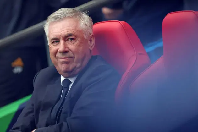 Real Madrid's Italian coach Carlo Ancelotti reacts prior to the UEFA Champions League final football match between Borussia Dortmund and Real Madrid, at Wembley stadium, in London, on June 1, 2024. (Photo by Adrian DENNIS / AFP) (Photo by ADRIAN DENNIS/AFP via Getty Images)