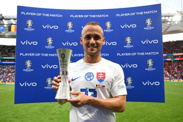 Stanislav Lobotka of Napoli wins Player of the Match after Slovakia beat Belgium 1-0 in their opening game at EURO 2024.