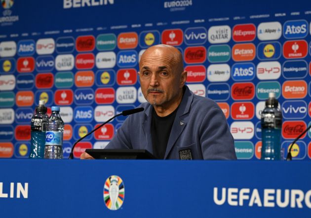 BERLIN, GERMANY - JUNE 28: Head coach of Italy Luciano Spalletti speaks during the press conference at Olympiastadion on June 28, 2024 in Berlin, Germany. (Photo by Claudio Villa/Getty Images for FIGC)