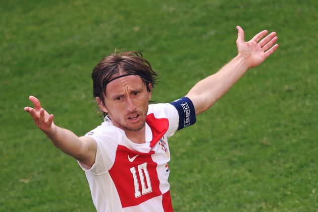 TOPSHOT - Croatia's midfielder #10 Luka Modric reacts during the UEFA Euro 2024 Group B football match between Croatia and Albania at the Volksparkstadion in Hamburg on June 19, 2024. (Photo by Ronny HARTMANN / AFP) (Photo by RONNY HARTMANN/AFP via Getty Images)