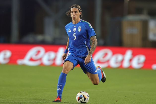 EMPOLI, ITALY - JUNE 9: Riccardo Calafiori of Italy in action during the International Friendly match between Italy and Bosnia Herzegovina at Stadio Carlo Castellani on June 9, 2024 in Empoli, Italy. (Photo by Gabriele Maltinti/Getty Images)