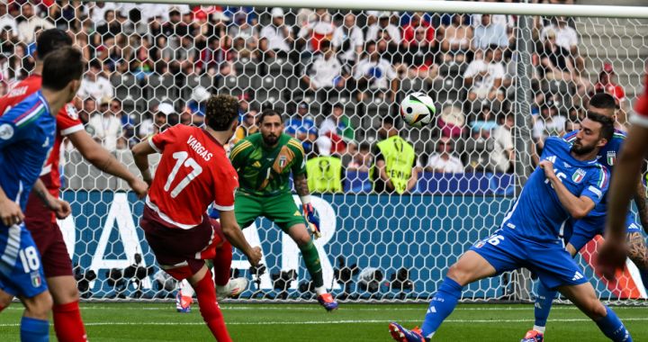 Switzerland's midfielder #17 Ruben Vargas kicks to score his team's second goal during the UEFA Euro 2024 round of 16 football match between Switzerland and Italy at the Olympiastadion Berlin in Berlin on June 29, 2024. (Photo by Fabrice COFFRINI / AFP) (Photo by FABRICE COFFRINI/AFP via Getty Images)