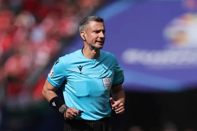 COLOGNE, GERMANY - JUNE 15: Referee Slavko Vincic reacts during the UEFA EURO 2024 group stage match between Hungary and Switzerland at Cologne Stadium on June 15, 2024 in Cologne, Germany. (Photo by Alex Grimm/Getty Images)