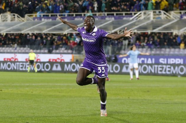 FLORENCE, ITALY - FEBRUARY 26: Tottenham linked Michael Kayode of ACF Fiorentina celebrates after scoring a goal during the Serie A TIM match between ACF Fiorentina and SS Lazio at Stadio Artemio Franchi on February 26, 2024 in Florence, Italy. (Photo by Gabriele Maltinti/Getty Images)