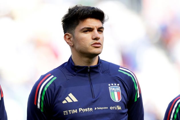 HARRISON, NEW JERSEY - MARCH 24: Raoul Bellanova #25 of Italy stands before the first half of the Ecuador v Italy - International Friendly at Red Bull Arena on March 24, 2024 in Harrison, New Jersey. (Photo by Adam Hunger/Getty Images)