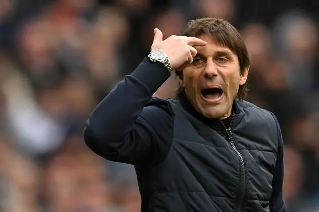 Napoli Tottenham Hotspur head coach Antonio Conte gestures on the touchline during the English Premier League football match between Tottenham Hotspur and Nottingham Forest at Tottenham Hotspur Stadium in London, on March 11, 2023. (Photo by JUSTIN TALLIS / AFP) / RESTRICTED TO EDITORIAL USE. No use with unauthorized audio, video, data, fixture lists, club/league logos or 'live' services. Online in-match use limited to 120 images. An additional 40 images may be used in extra time. No video emulation. Social media in-match use limited to 120 images. An additional 40 images may be used in extra time. No use in betting publications, games or single club/league/player publications. / (Photo by JUSTIN TALLIS/AFP via Getty Images)