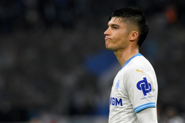 Marseille forward Joaquin Correa reacts during the UEFA Europa League Group B football match between Olympique de Marseille and Ajax Amsterdam at the Velodrome Stadium in Marseille, southeastern France, on November 30, 2023. (Photo by Nicolas TUCAT / AFP) (Photo by NICOLAS TUCAT/AFP via Getty Images)