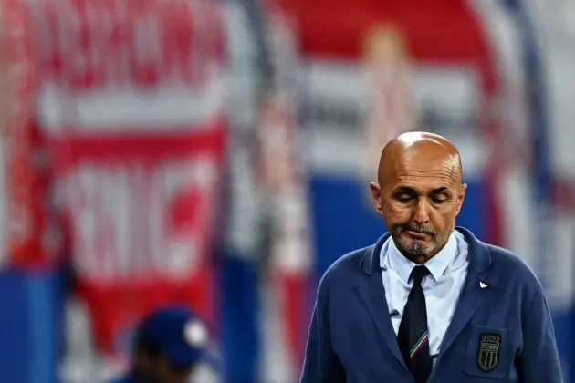 Italy head coach Luciano Spalletti reacts during the UEFA Euro 2024 Group B football match between Croatia and Italy at the Leipzig Stadium in Leipzig on June 24, 2024. (Photo by GABRIEL BOUYS / AFP) (Photo by GABRIEL BOUYS/AFP via Getty Images)