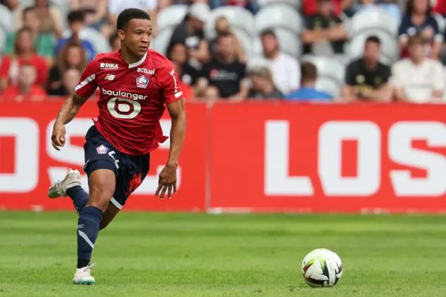 Lille defender Tiago Santos controls the ball during the French L1 football match between Lille LOSC and Montpellier Herault SC at Stade Pierre-Mauroy in Villeneuve-d'Ascq, northern France on September 3, 2023. (Photo by DENIS CHARLET / AFP) (Photo by DENIS CHARLET/AFP via Getty Images)