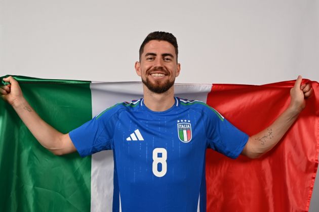 FLORENCE, ITALY - JUNE 08: Jorginho of Italy poses for a portrait during the Italy portrait session ahead of the UEFA EURO 2024 Germany at Centro Tecnico Federale di Coverciano on June 08, 2024 in Florence, Italy. (Photo by Claudio Villa/Getty Images)