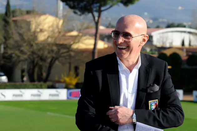 FLORENCE, ITALY - MARCH 23: Italian Football Youth Coordinator Arrigo Sacchi during a training session ahead of their EURO 2012 qualifier against Slovenia at Coverciano on March 23, 2011 in Florence, Italy. (Photo by Claudio Villa/Getty Images)
