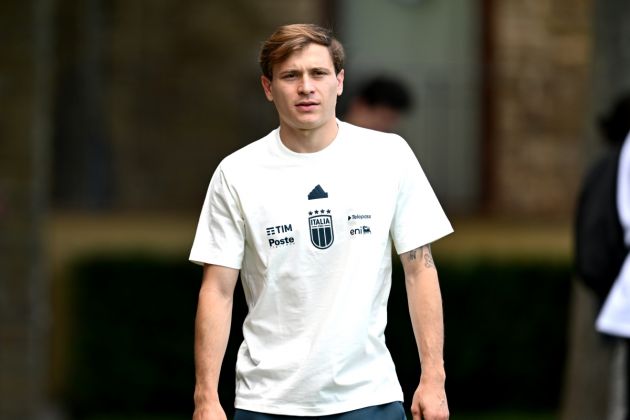 FLORENCE, ITALY - MAY 31: Nicolo Barella of Italy arrives at Centro Tecnico Federale di Coverciano on May 31, 2024 in Florence, Italy. (Photo by Claudio Villa/Getty Images)