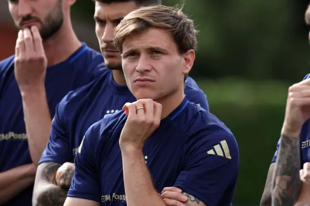 FLORENCE, ITALY - JUNE 02: Nicolo Barella of Italy looks on during a Italy training session at Centro Tecnico Federale di Coverciano on June 02, 2024 in Florence, Italy. (Photo by Claudio Villa/Getty Images)