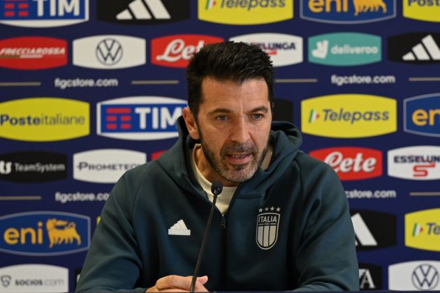 ISERLOHN, GERMANY - JUNE 12: Head delegation of Italy Gianluigi Buffon speaks with the media during Italy press conference at Hemberg-Stadion on June 12, 2024 in Iserlohn, Germany. (Photo by Claudio Villa/Getty Images for FIGC)