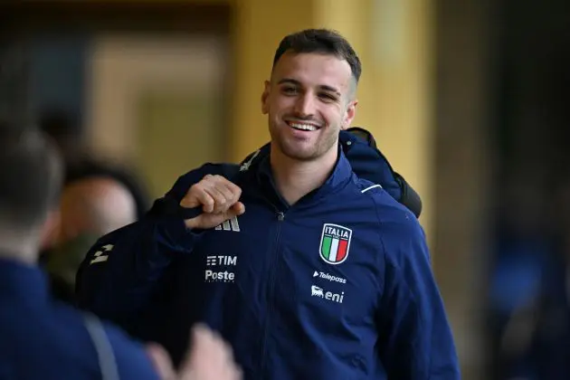 FLORENCE, ITALY - NOVEMBER 13: Federico Gatti of Italy arrives before the training session at Centro Tecnico Federale di Coverciano on November 13, 2023 in Florence, Italy. (Photo by Claudio Villa/Getty Images)