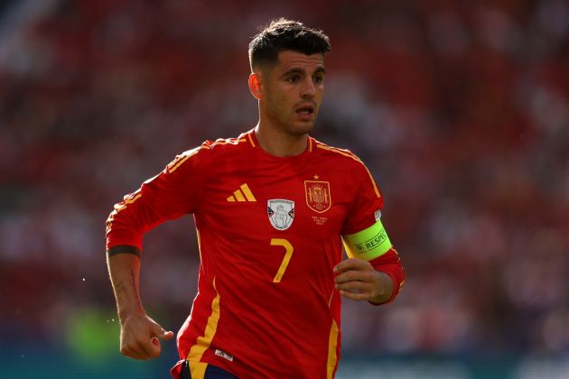 BERLIN, GERMANY - JUNE 15: Alvaro Morata of Spain in action during the UEFA EURO 2024 group stage match between Spain and Croatia at Olympiastadion on June 15, 2024 in Berlin, Germany. (Photo by Julian Finney/Getty Images)