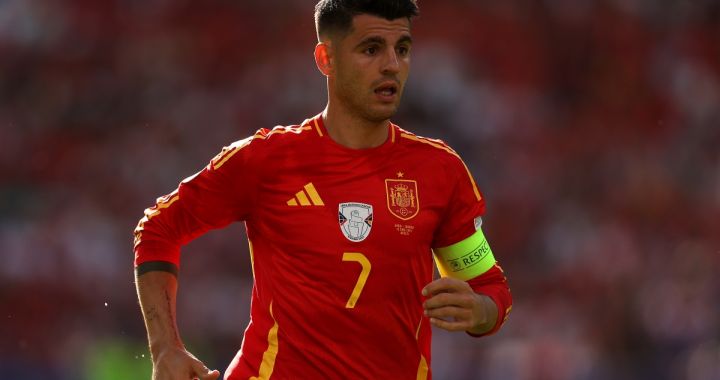 BERLIN, GERMANY - JUNE 15: Alvaro Morata of Spain in action during the UEFA EURO 2024 group stage match between Spain and Croatia at Olympiastadion on June 15, 2024 in Berlin, Germany. (Photo by Julian Finney/Getty Images)