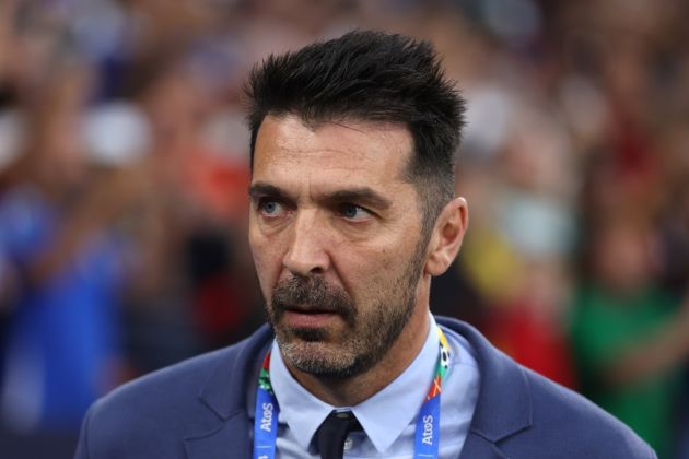 GELSENKIRCHEN, GERMANY - JUNE 20: Gianluigi Buffon, National Team Delegation Head of Italy, looks on prior to the UEFA EURO 2024 group stage match between Spain and Italy at Arena AufSchalke on June 20, 2024 in Gelsenkirchen, Germany. (Photo by Lars Baron/Getty Images)